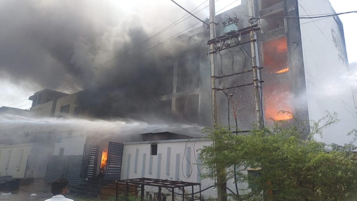 A massive fire broke out in a cooler factory and was brought under control within three and a half hours.