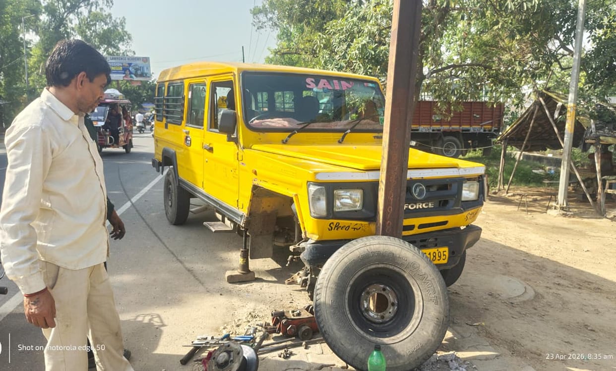 School Vehicle's Axle Breaks, Crashes into Electric Pole; Two Students Injured