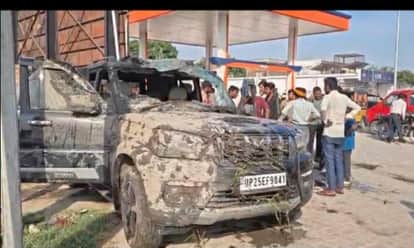 While trying to avoid a pothole, a car returning from Purnagiri overturned in a pond.