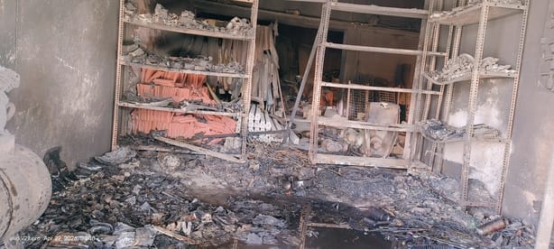 Fire breaks out at auto garage and hardware store goods worth lakhs destroyed