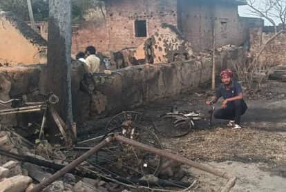 Fire broke out in 14 thatched houses from a spark from the stubble, two innocent children burned, four goats died