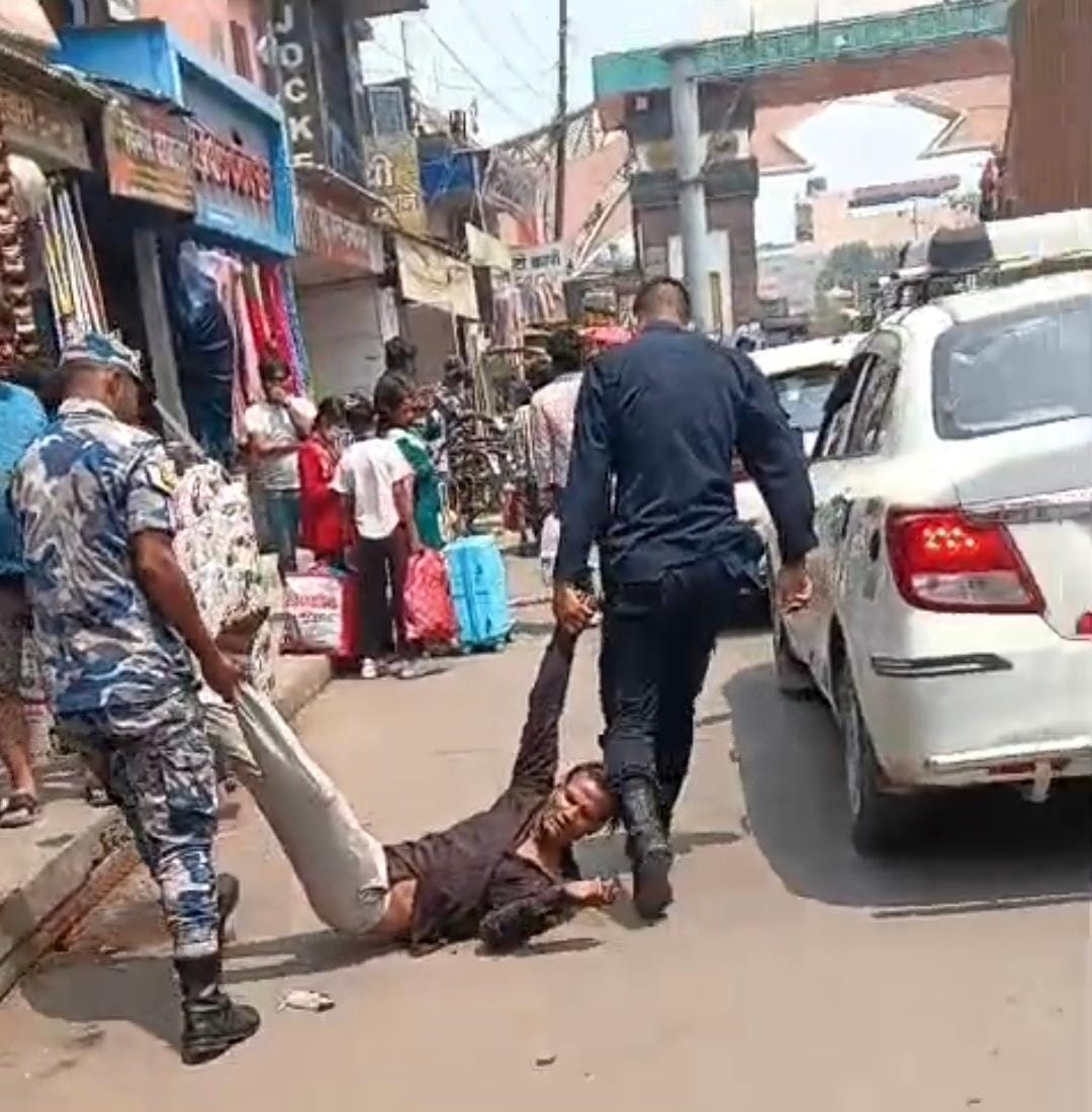 Nepali police entered Indian territory and dragged a young man on the road.