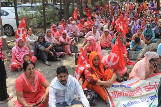 Anganwadi workers demonstrated for their demands