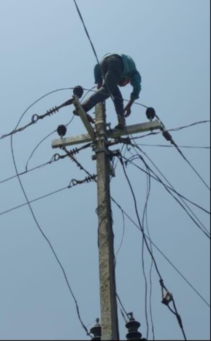 Electricians working without safety equipment
