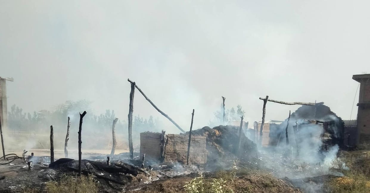 Three houses were burnt in the fire, two goats were scorched to death.