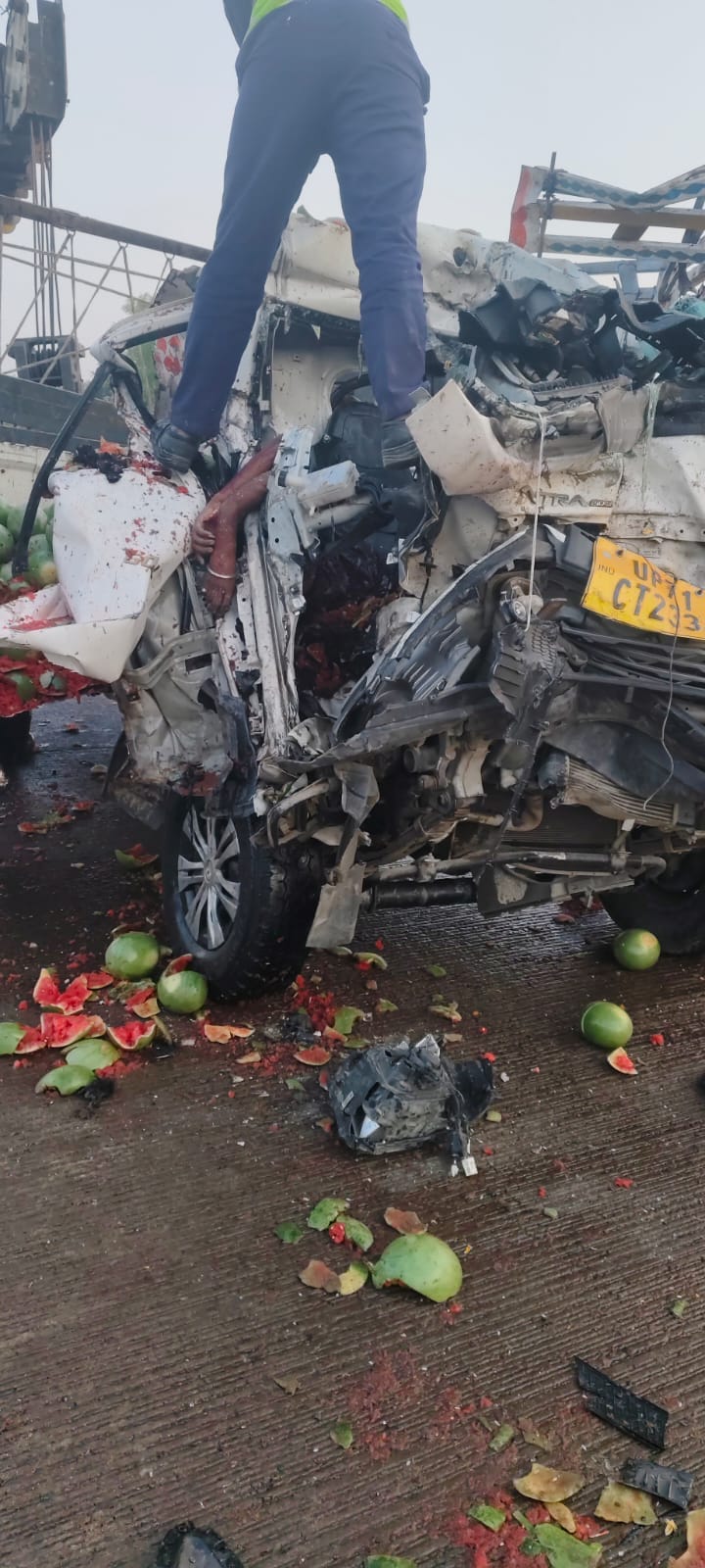 A speeding pickup collided with a truck, killing the driver