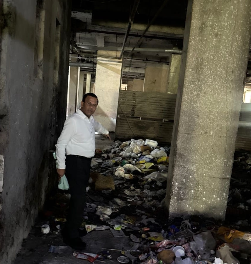 A pile of garbage was found in the basement, and a fine of 46,000 rupees was imposed.