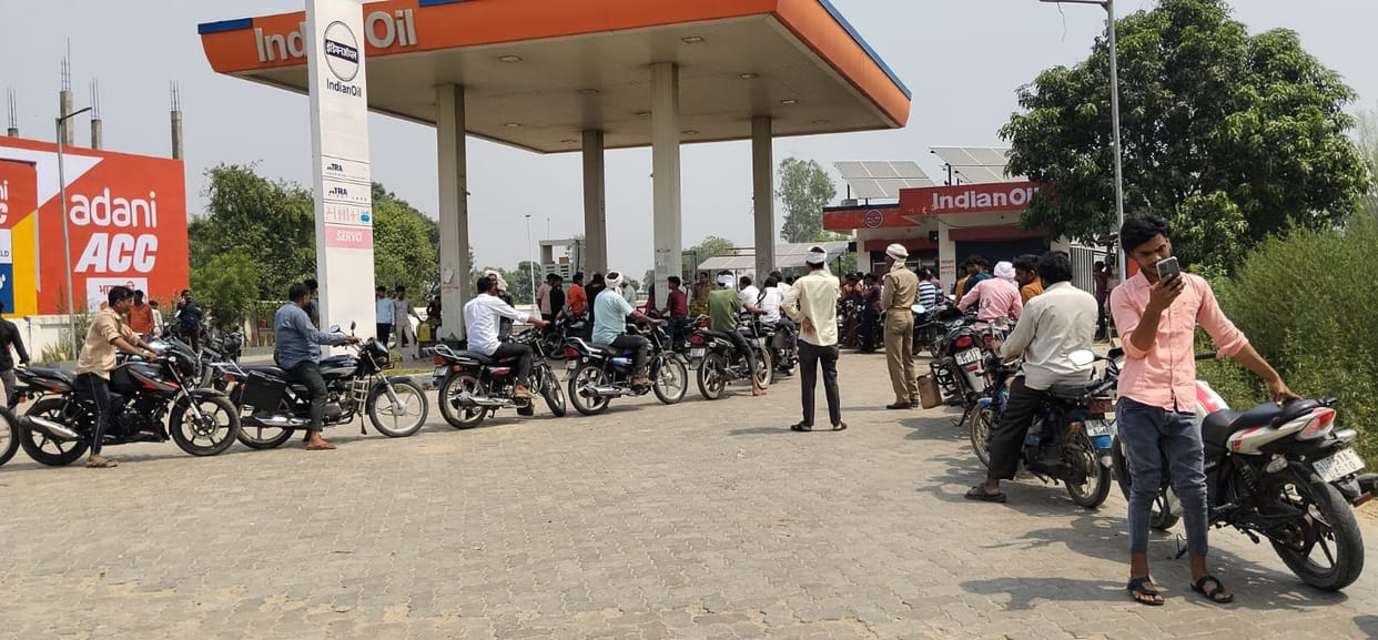 At some places the petrol pump is dry and at some places one has to stand in queue.