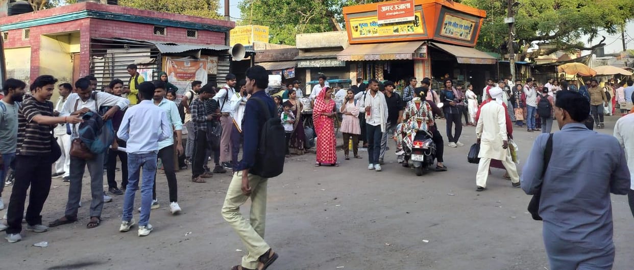 Crowds gathered at the bus stand and railway station after the Home Guard exam.Crowds gathered at the bus stand and railway station after the Home Guard exam.