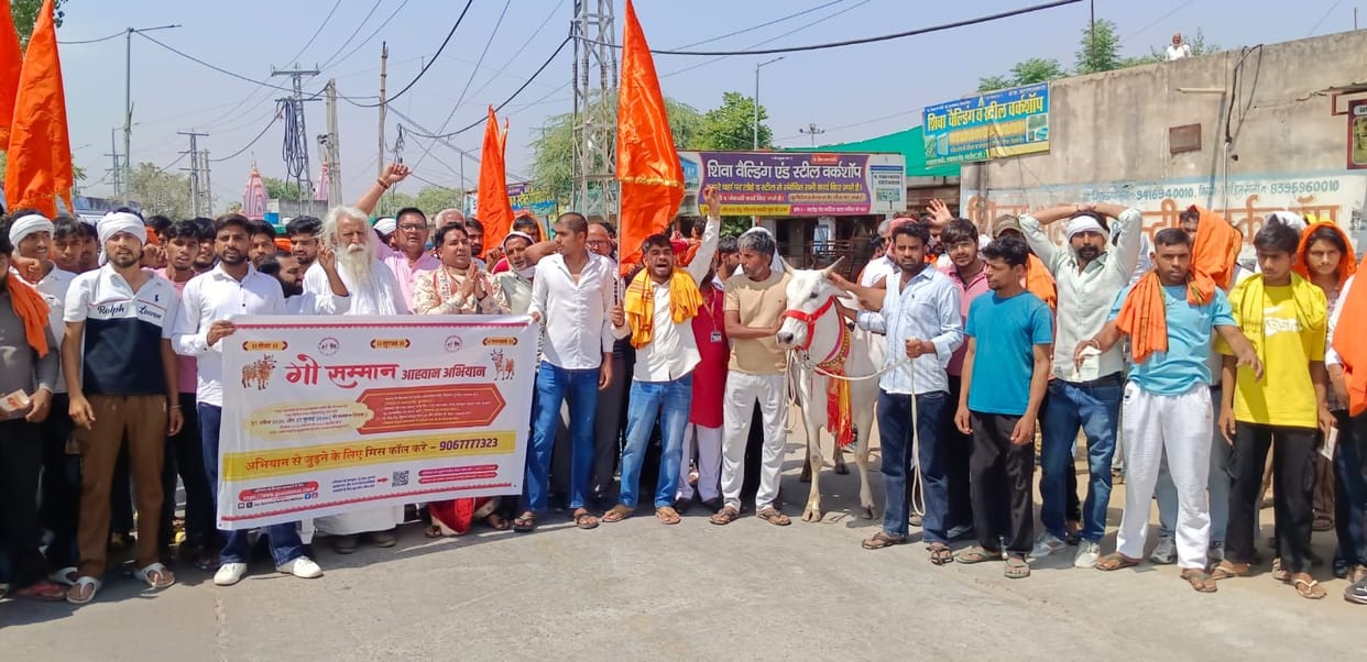 Various organizations staged protests and submitted a memorandum regarding the 'Go Samman Abhiyan' (Cow Honor Campaign).