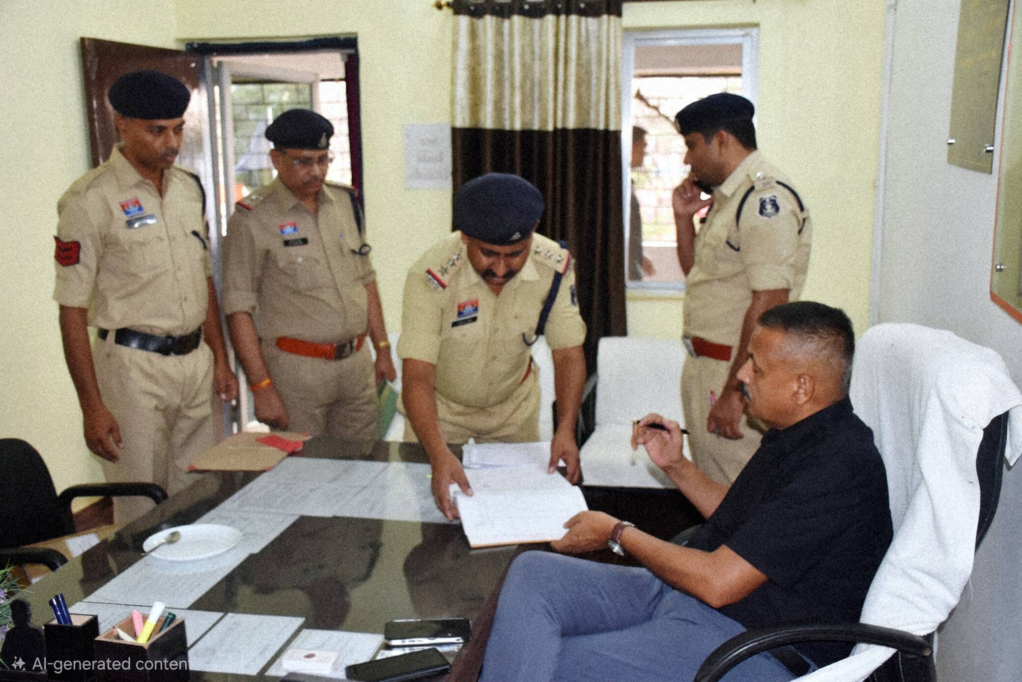 पुलिस जवानों के साथ चर्चा करते एसपी धर्मेंद्र सिंह