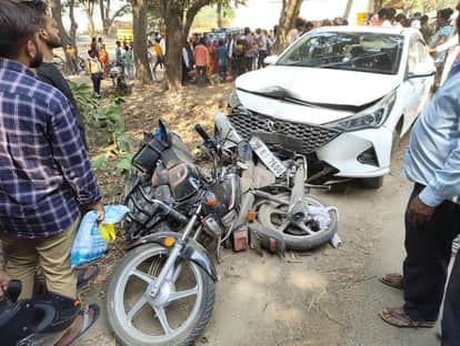 Car hits three bikes and a woman, six injured