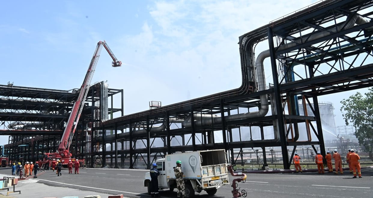 Disaster drill conducted to prepare for fire in naphtha cracker
