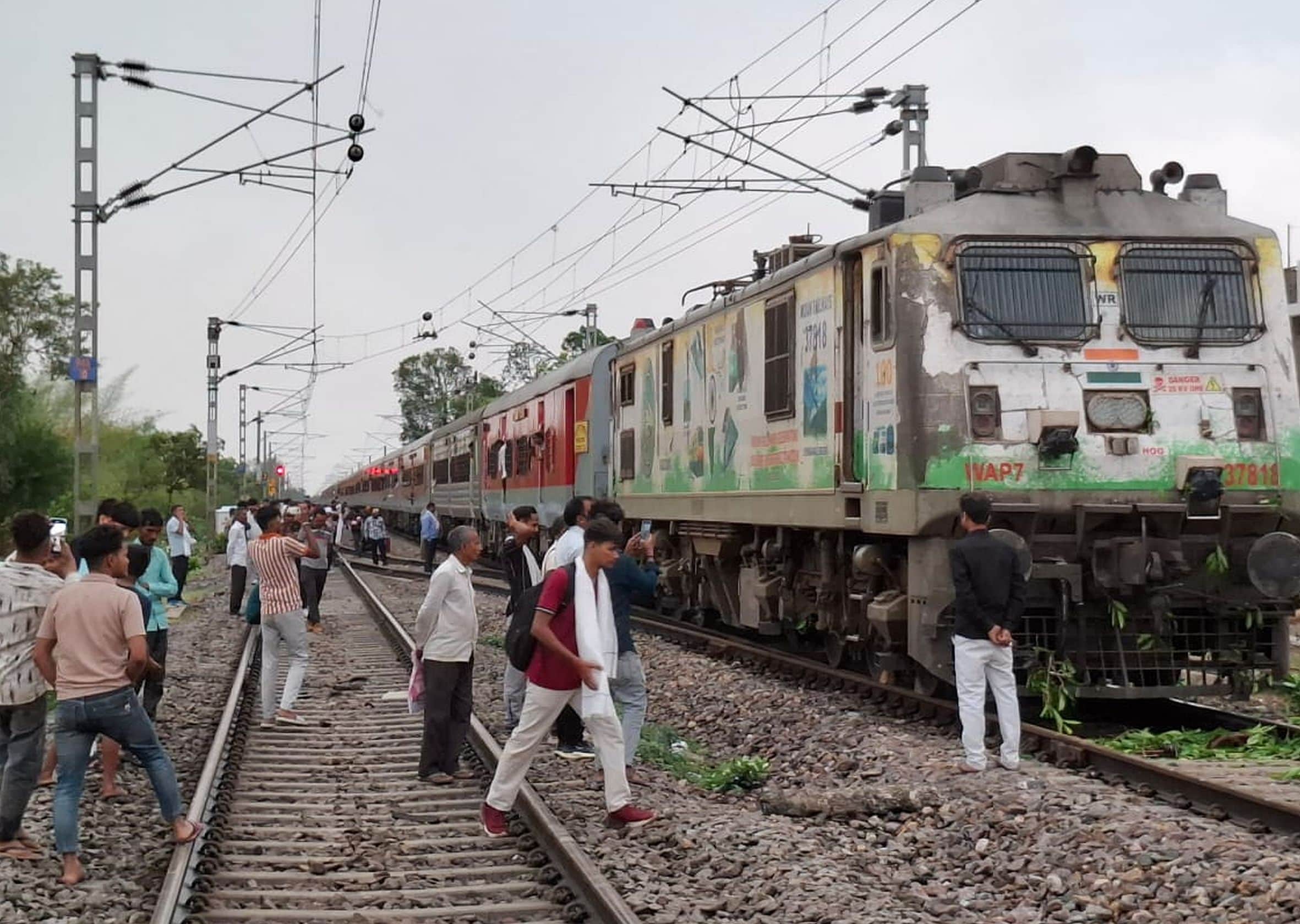 मुसाफिरखाना स्टेशन के पास पेड़ गिरने से खड़ी बेगमपुरा एक्सप्रेस। स्रोत: स्थानीय नागरिक  