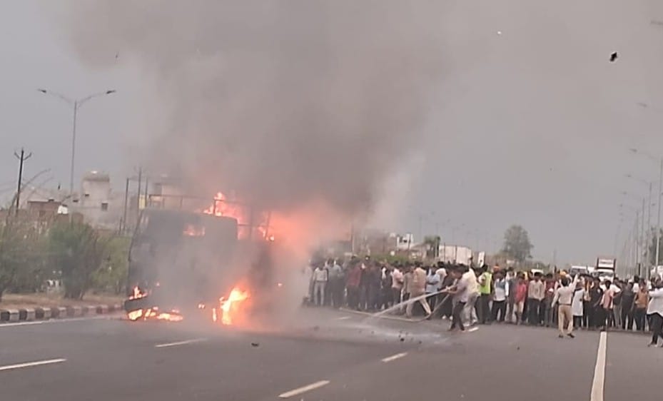 Vehicle transporting an Army officer's belongings catches fire after being struck by lightning.