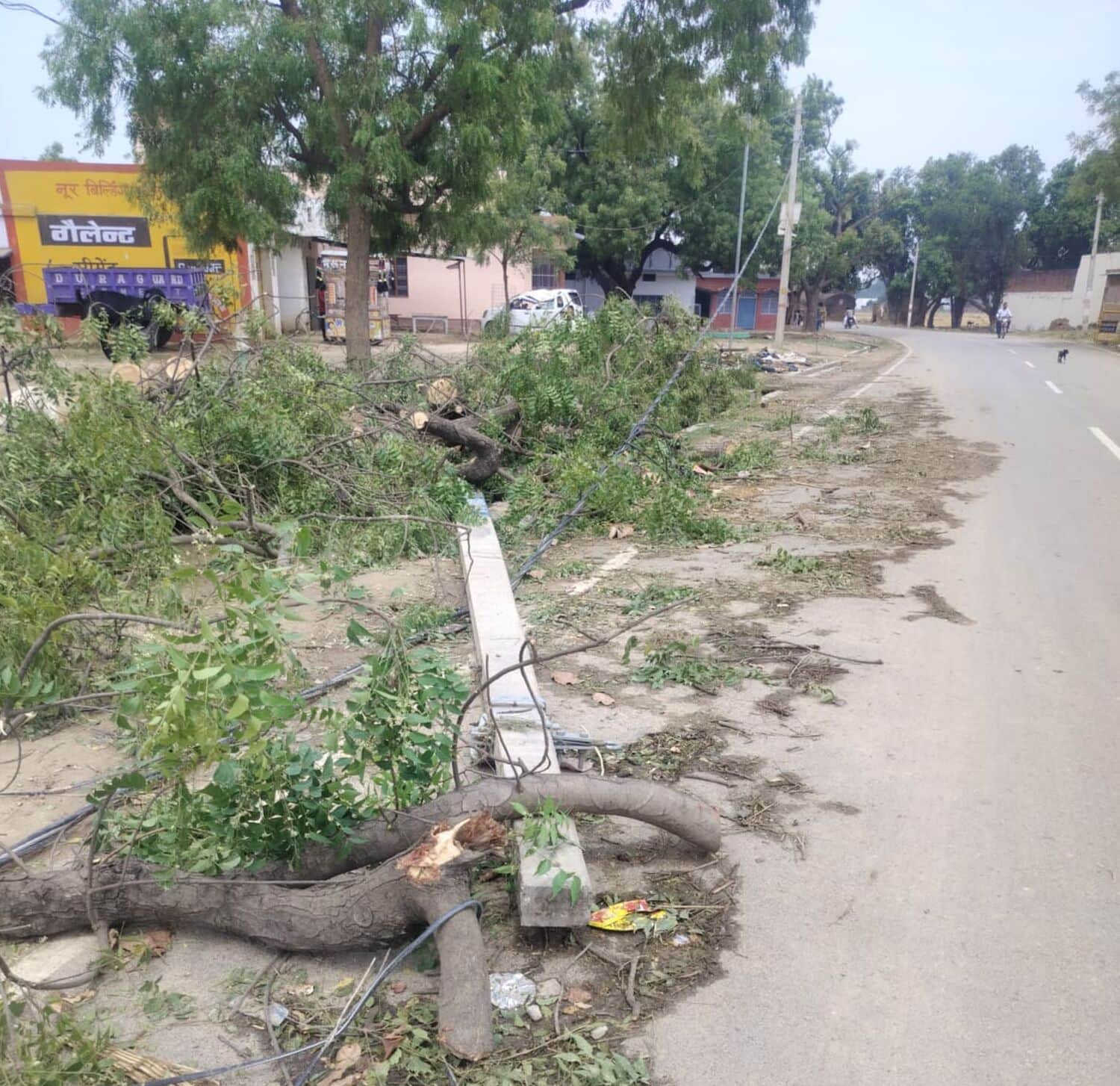 वलीपुर में टूटकर गिरा बिजली का खंभा व तार। संवाद