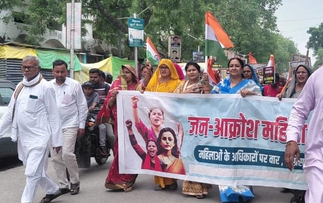 Women's public outrage rally taken out from Tehsil