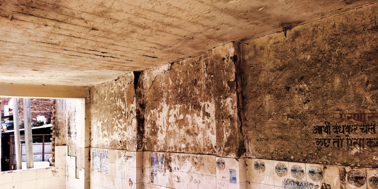 Cracks in the walls of the cremation ground raise fears of a potential accident.