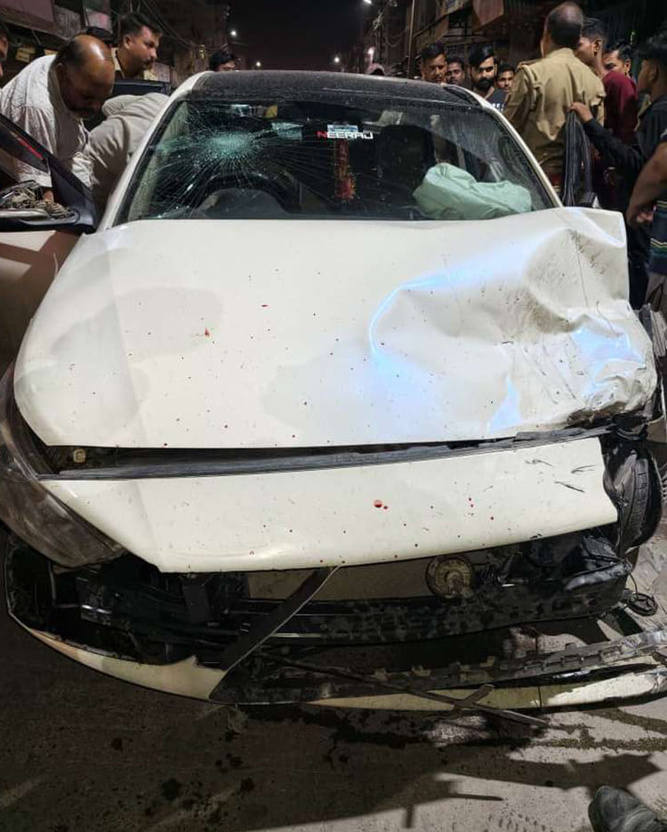 The Uncontrolled Car Collided With A Parked Vehicle And An Electric ...