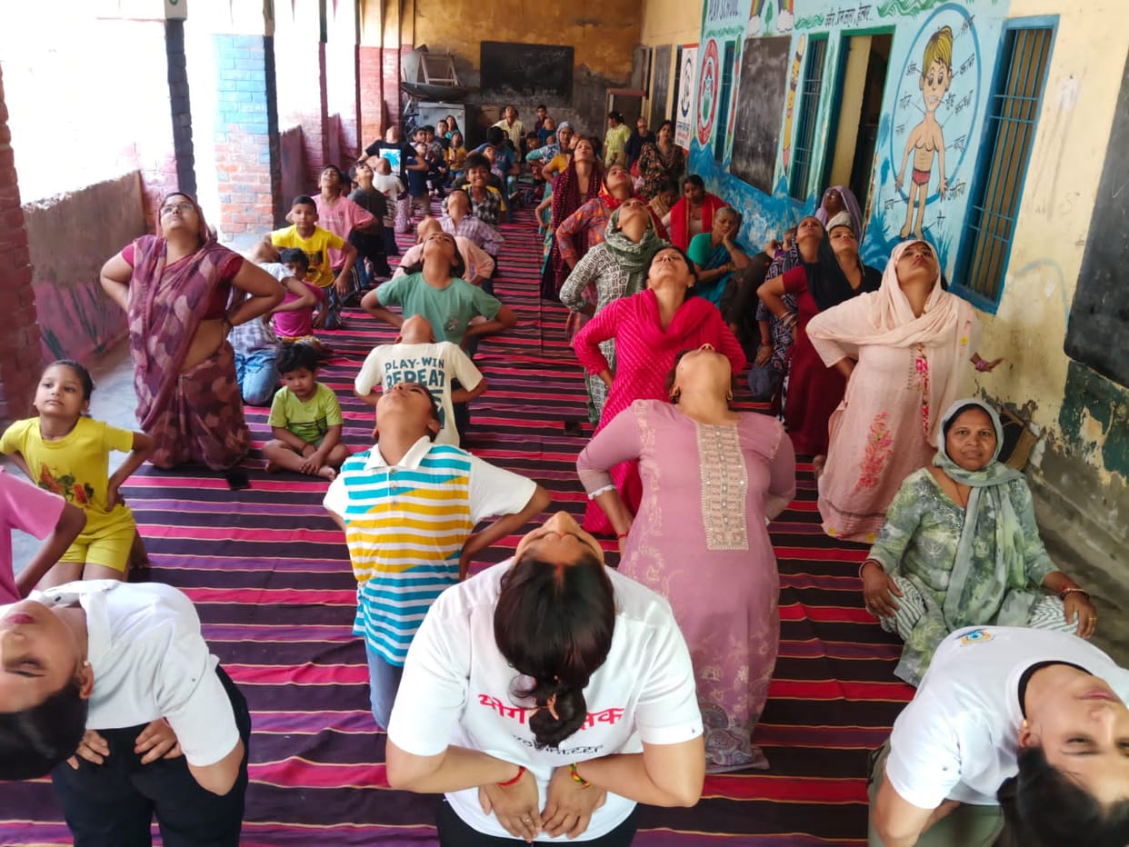 Pregnant women were guided through yoga practice