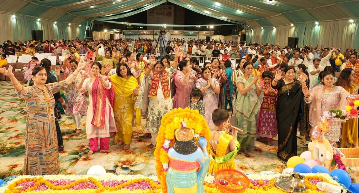 Devotees Sway in Ecstasy During Lord Krishna's Birth Celebration
