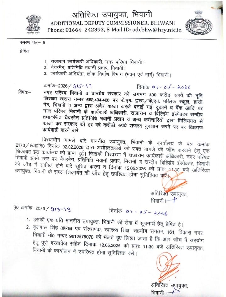 Occupation of land worth Rs 400 crore, notice to B&R department also