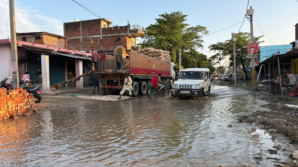 Waterlogging on the road due to clogged drain