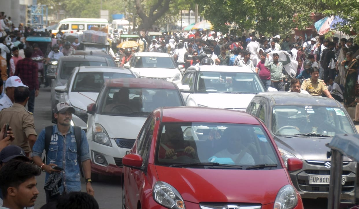 Parking outside the examination centre resulted in traffic jams on MG Road for hours.