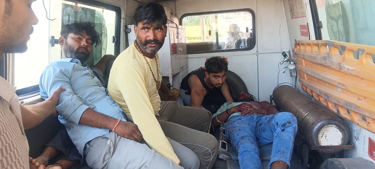 Five injured in bike-car collision.