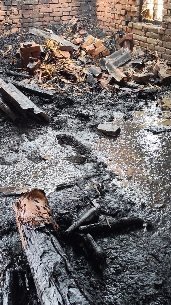 Lightning struck Katran's house, burning bedding and other belongings.