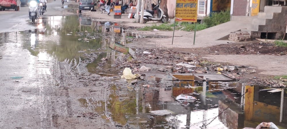 Due to the lack of cleaning of drains on Chulkana Road, contaminated water has accumulated on the road.
