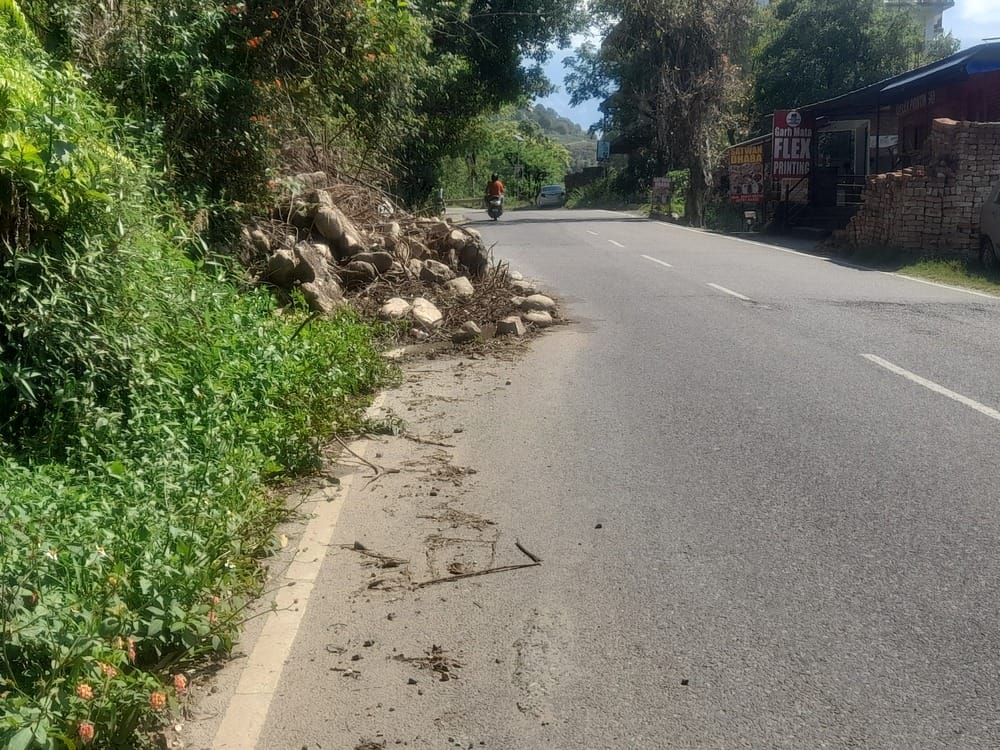 Debris not removed from roadside in Chaitdu, causing trouble