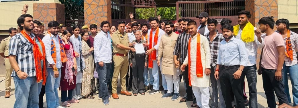 ABVP protests demanding action against teacher who slapped student