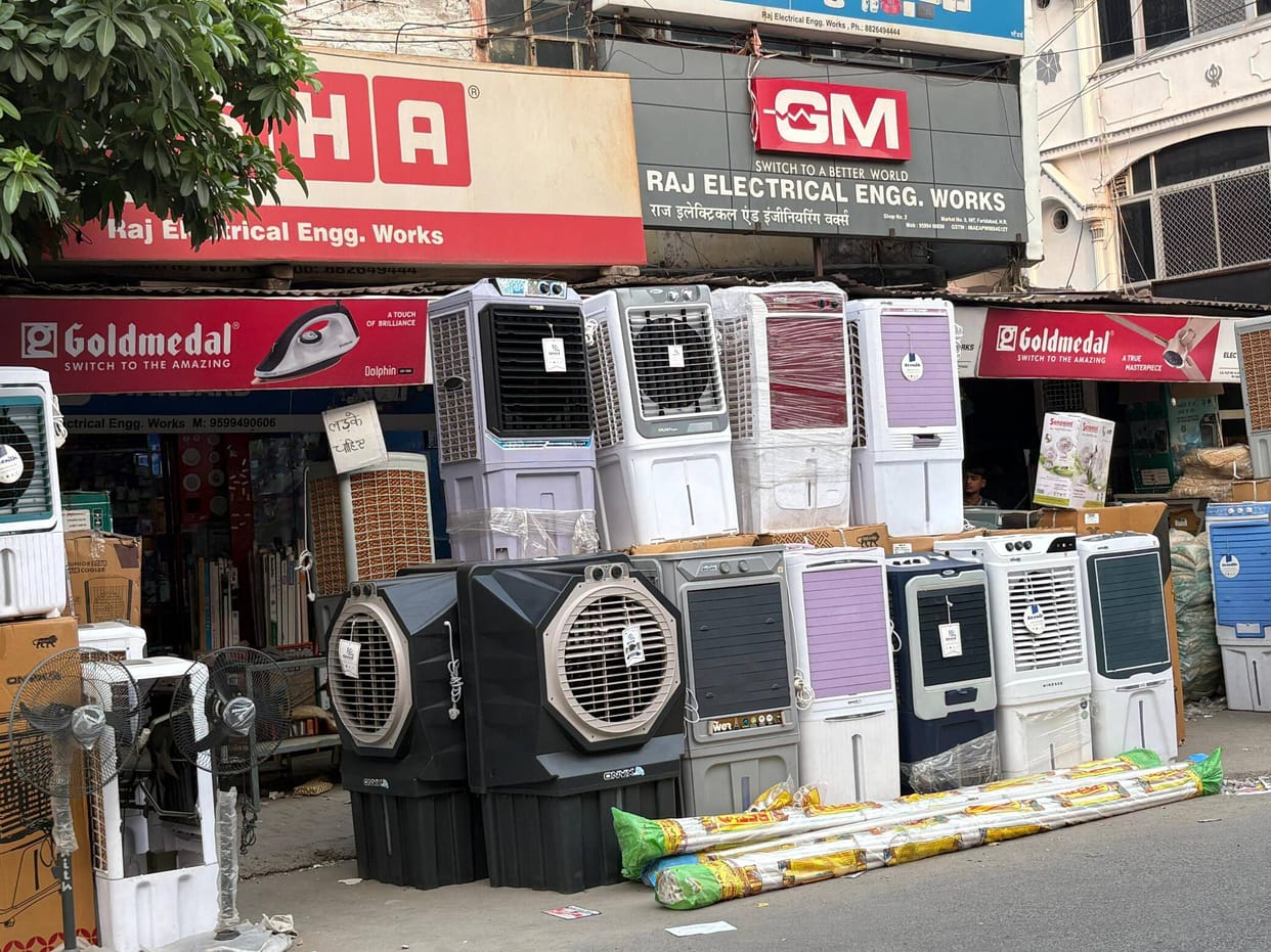 Crowds are flocking to the market to buy AC-coolers and fans.