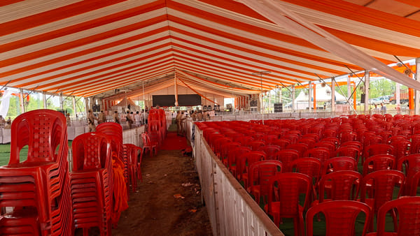 A massive marquee has been set up to accommodate 10,000 people.