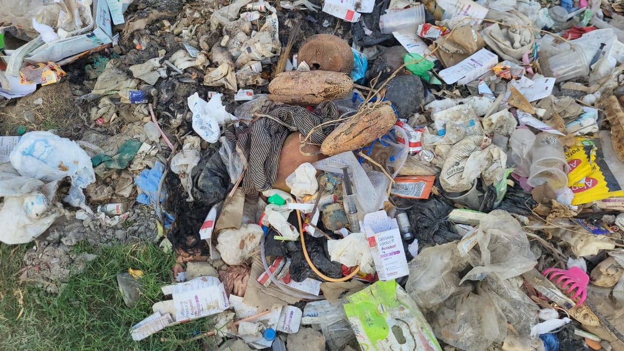 Needles and medicines are being discarded in the open