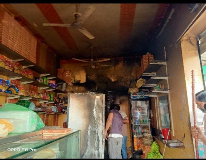 A short-circuit caused a fire in a sweet shop, burning goods worth Rs 4 lakh to ashes.
