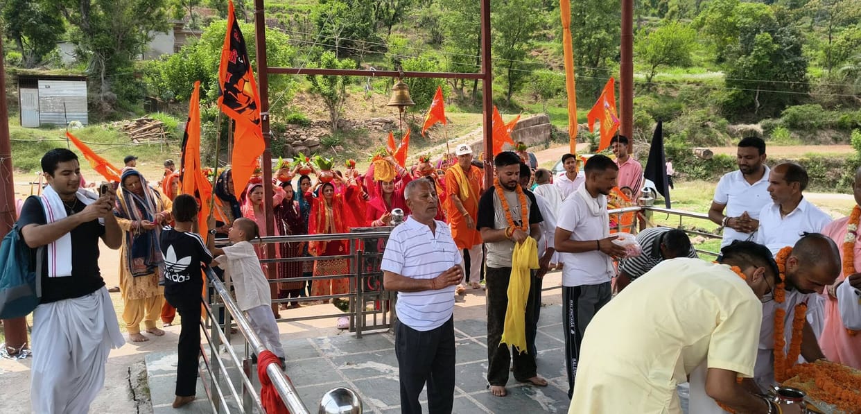 Shrimad Bhagwat Katha begins with Kalash Yatra in Bahrota of Ramsar