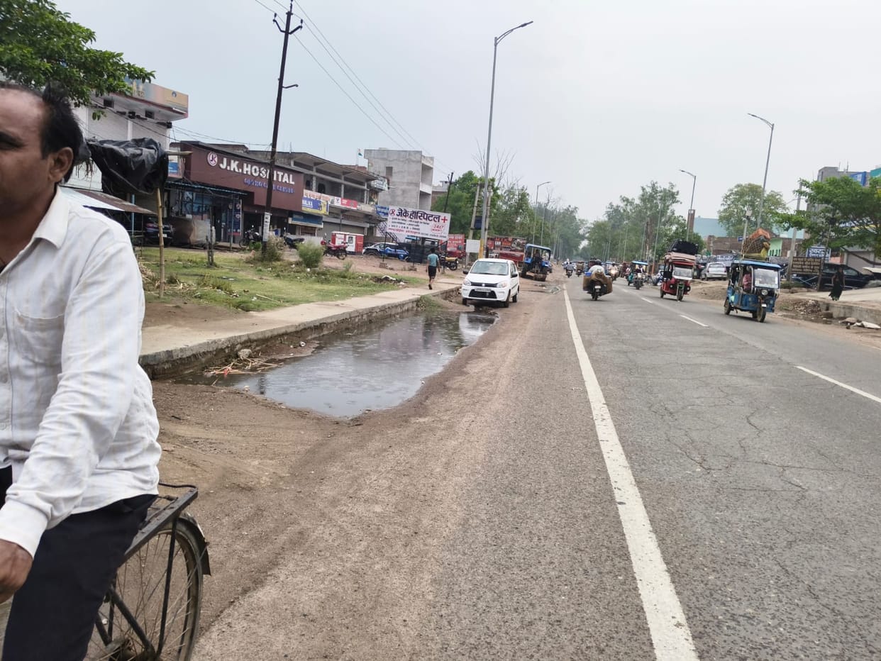 The drainage system in the city is destroyed, drains are higher than the road.