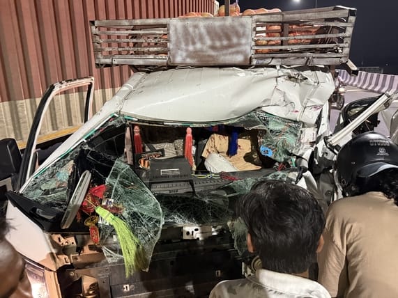 Pickup Crashes into Parked Trailer; Cleaner Trapped for an Hour