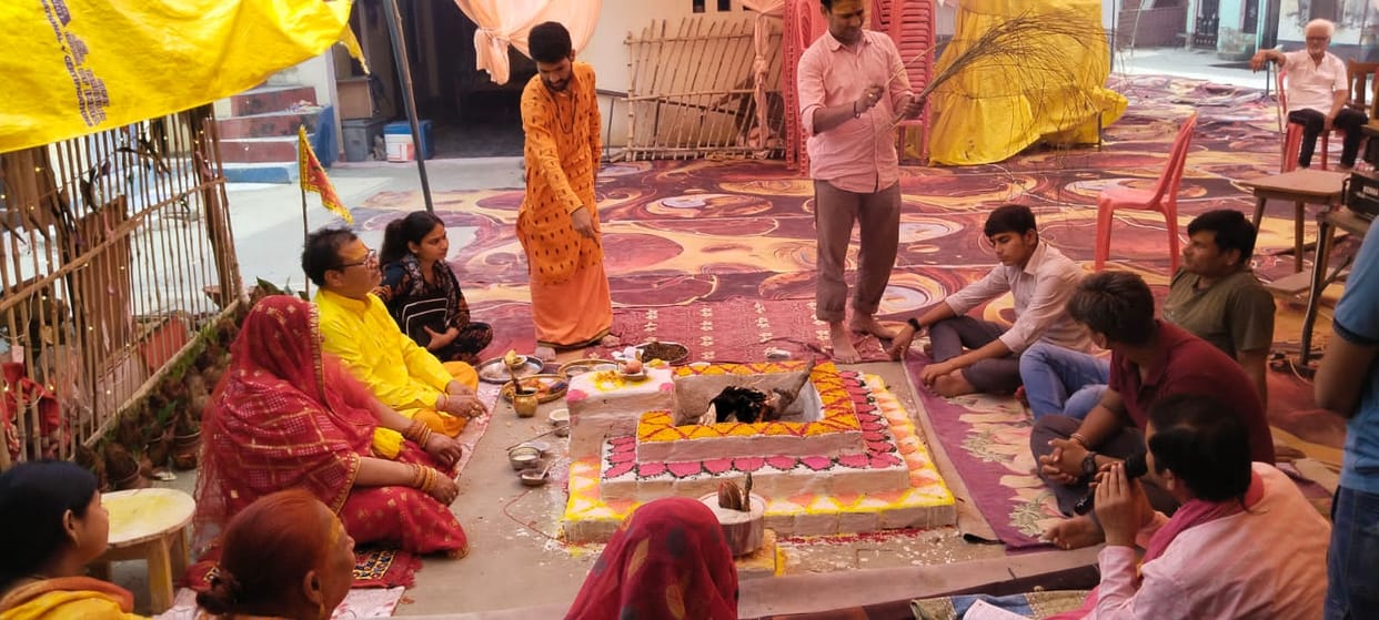 The Bhagavat Katha concludes with a Havan and Puja.