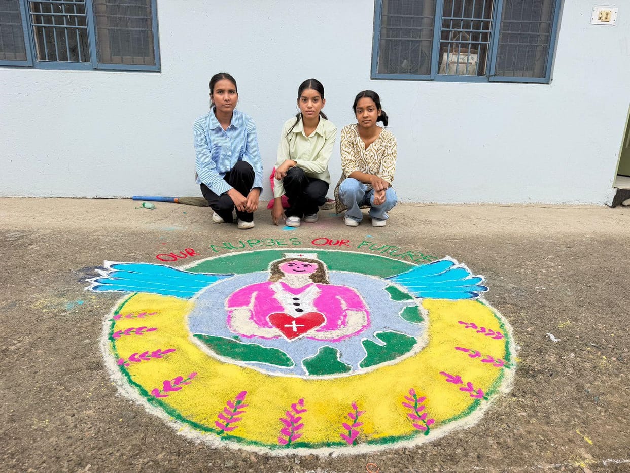 Second year girl students dominated the Rangoli competition.