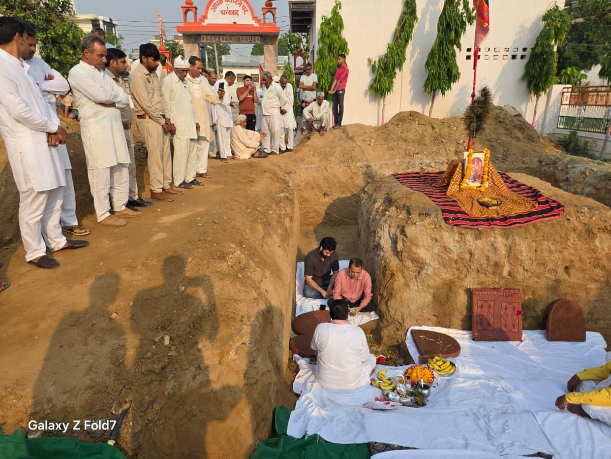 Bhoomi Pujan for Radha Krishna Temple was performed with chanting of mantras.