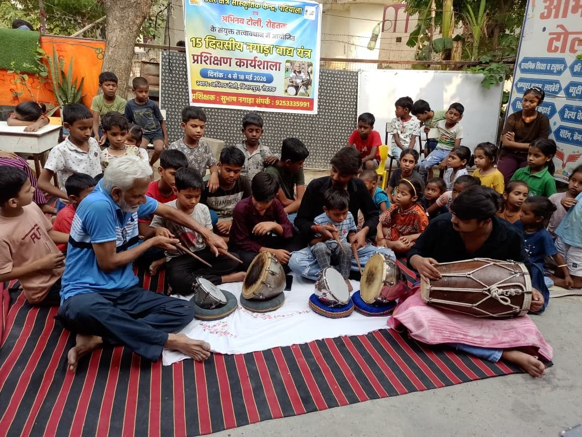 Children learned Kaharva and Dadra rhythms in the workshop.