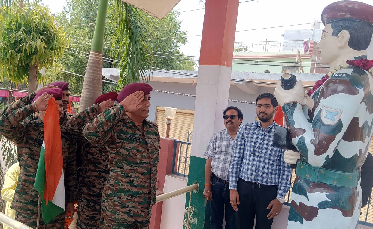 The Army pays tribute to the valor and gallantry of Indrajit, who made the supreme sacrifice after eliminating four terrorists; floral tributes were offered amidst chants of "Jai Hind" and "Bharat Mata Ki Jai."