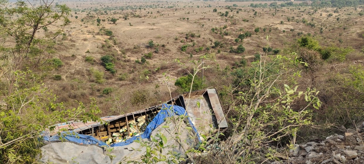 Rice-laden truck plunges 30 feet into Barkachha Valley.