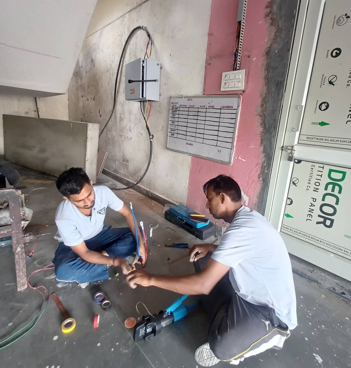 Five months later, the wires are connected to the generator, and the bus station will be illuminated at the touch of a button.