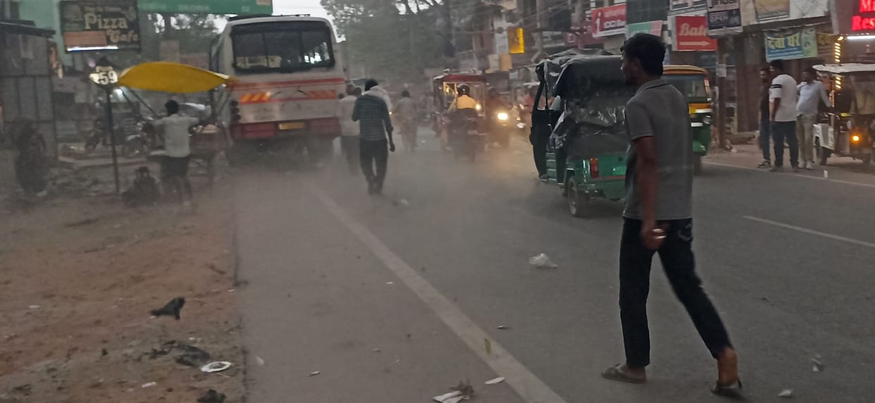 Heat from the sun during the day; darkness descended in the evening as a dust storm swept in.