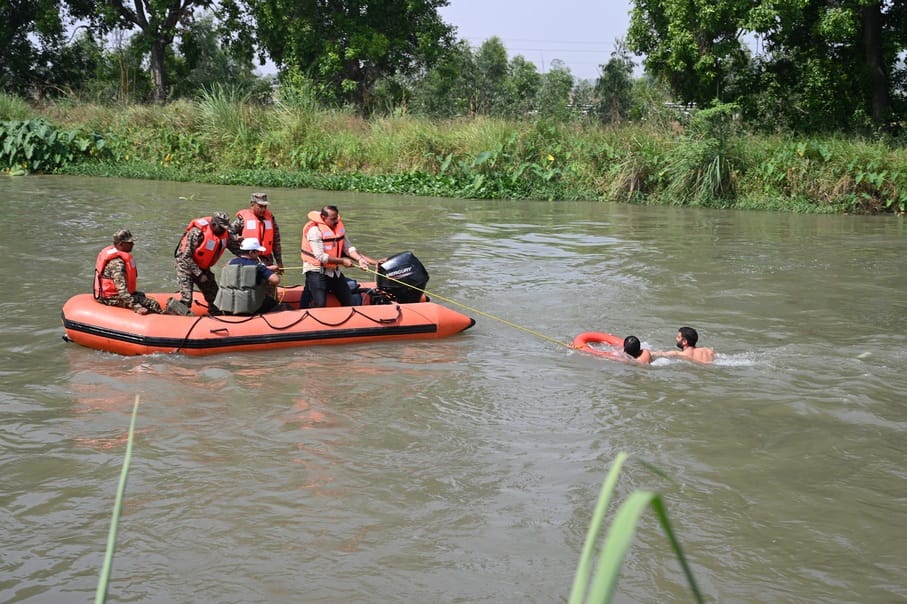 Mock exercise...when three people drowning in the canal were saved