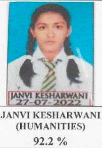 Vaishnavi Dwivedi became the district topper with 96.8 percent marks.
